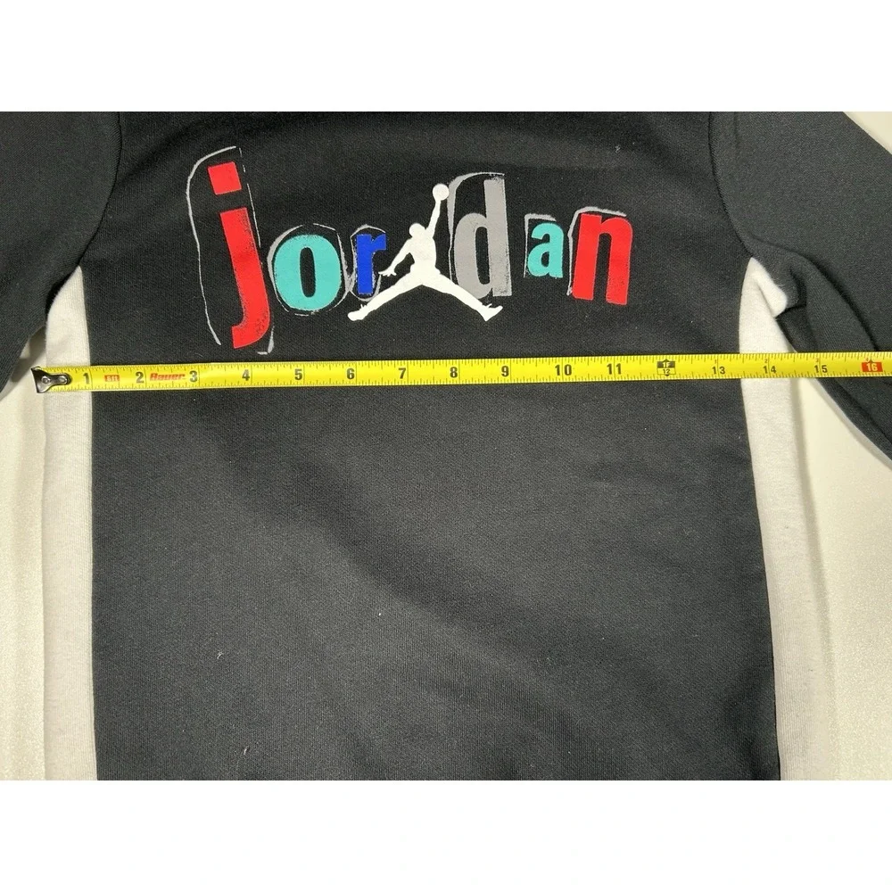 Air Jordan Sweatshirt Youth Large Black Pullover JumpMan Block Logo Boys 6-7 Yrs